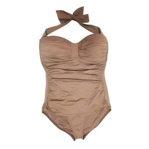 TOMMY BAHAMA Women's 12 Tummy Control  Ruched Padded Halter Swimsuit One-Piece